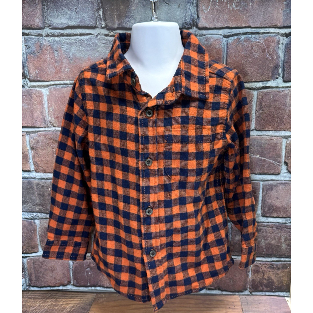 Toddler‎ Boys' Long Sleeve Flannel Shirt - Cat & Jack 3T Orange Navy 100% Cotton